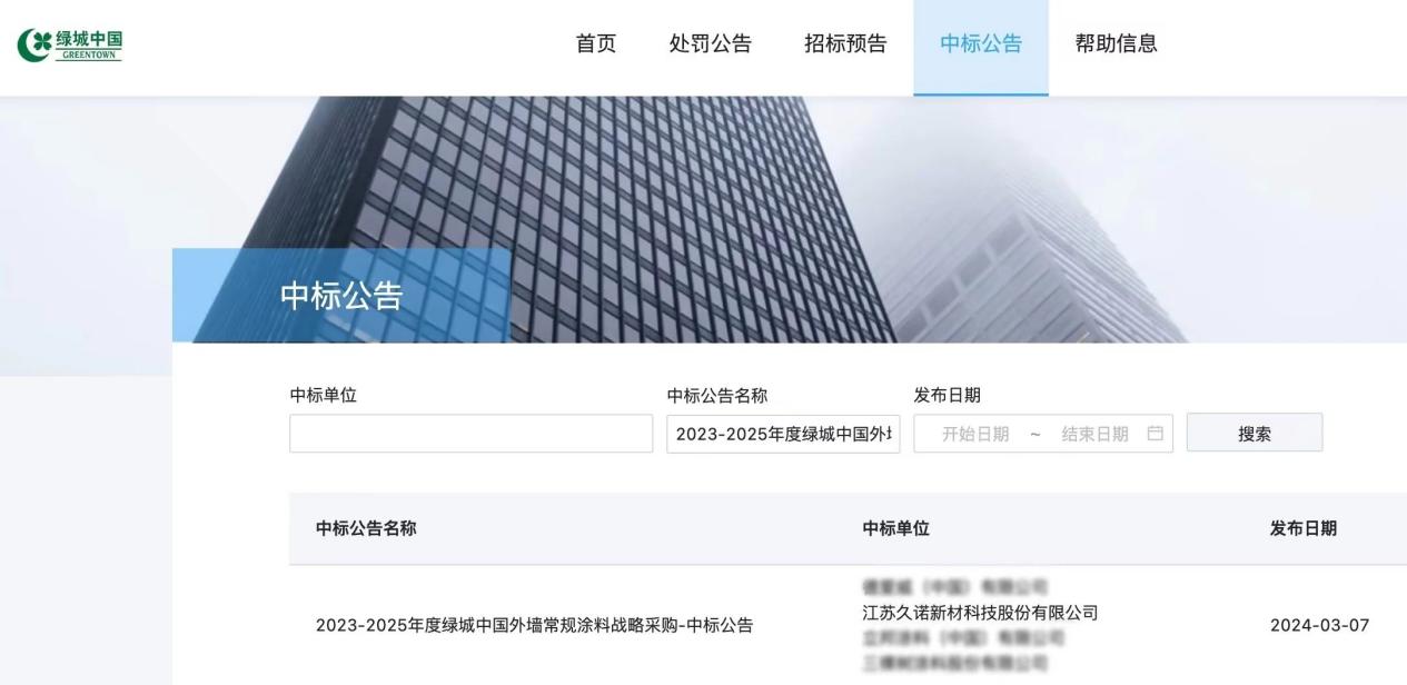 携手央企控股千亿房企！久诺中标2023-2025年度绿城中国内外墙涂料战略采购！(图1)